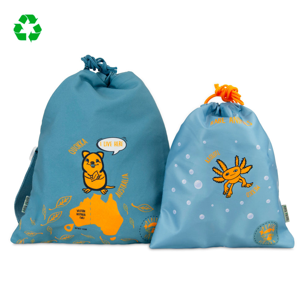 Pack Bolsas multiusos y Mochila blanda recicladas Animales Raros