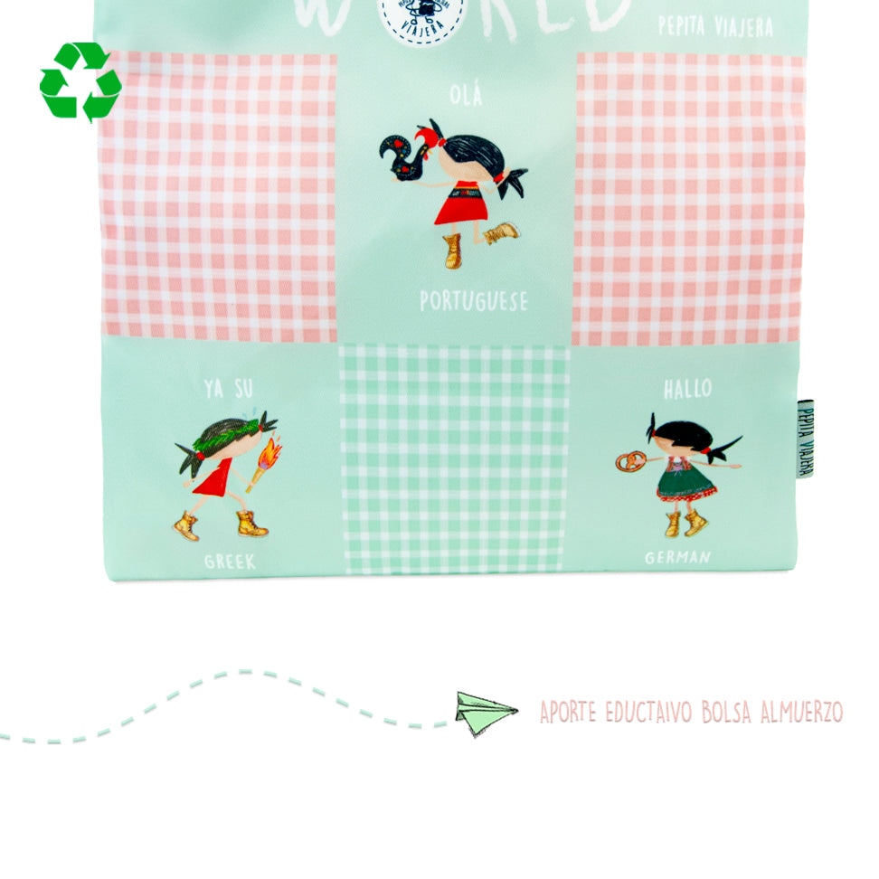 Pack Bolsas multiusos y Mochila blanda recicladas Saludos del Mundo
