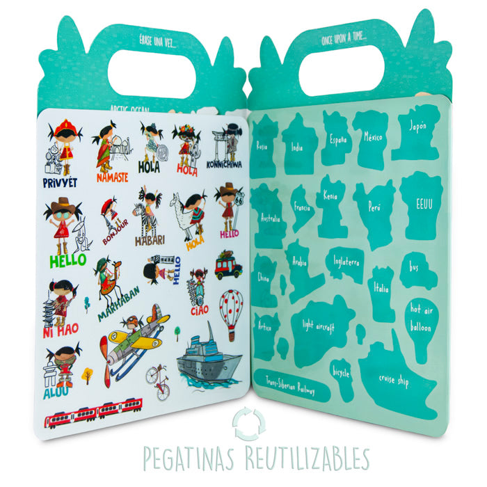 Libro de pegatinas educativo Saludos del Mundo