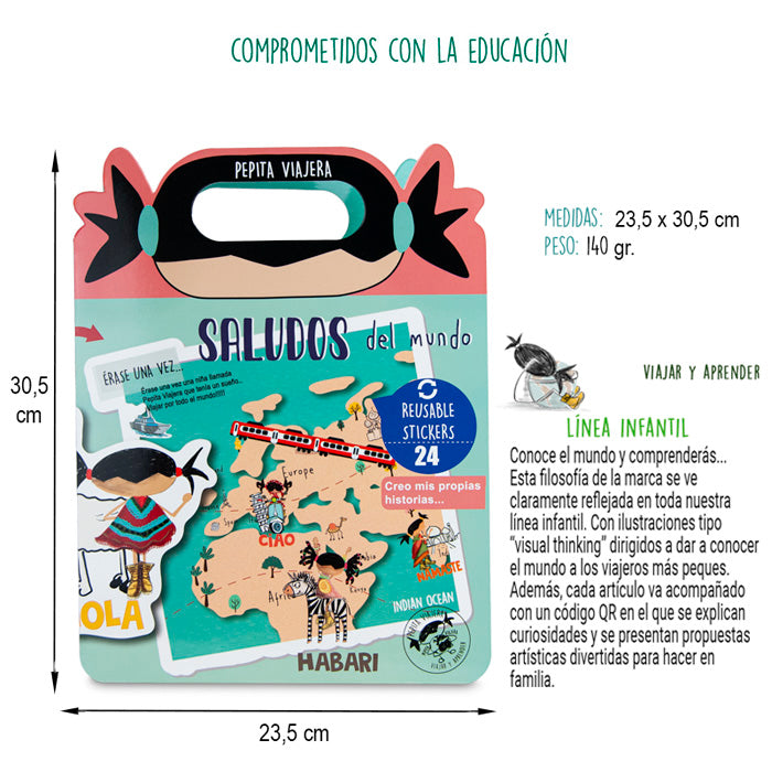 Libro de pegatinas educativo Saludos del Mundo