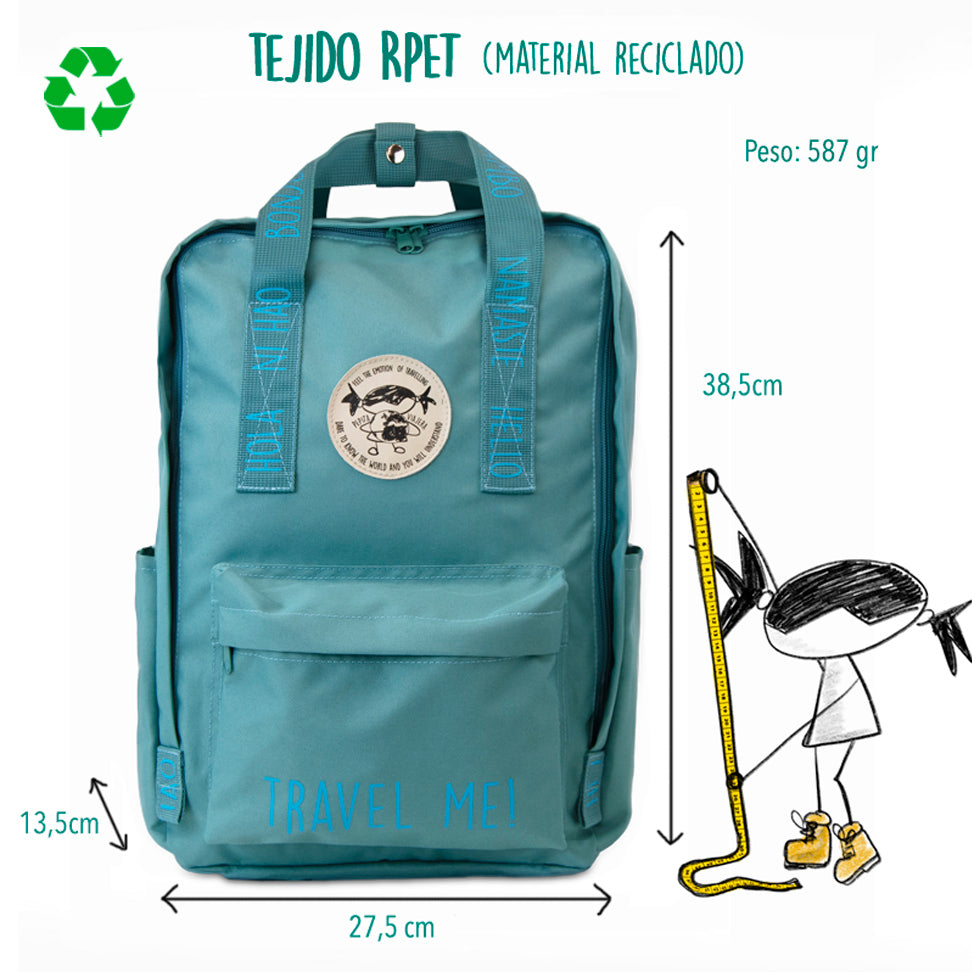 Pack Aguamarina Toptrip Saludos del Mundo- Mochilas + Botella Saludos Aguamarina