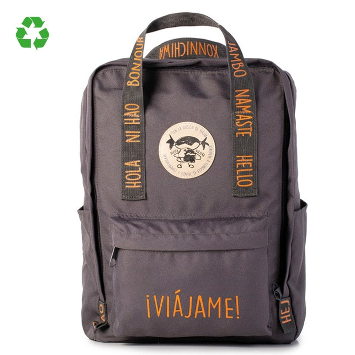 Mochila saludos del mundo ¡Viájame! Gris