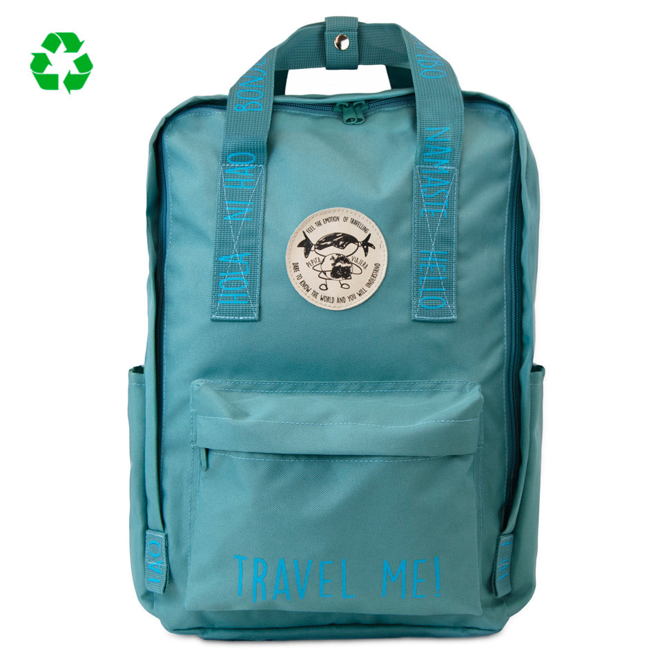 Pack Aguamarina Toptrip Saludos del Mundo- Mochilas + Botella Saludos Aguamarina