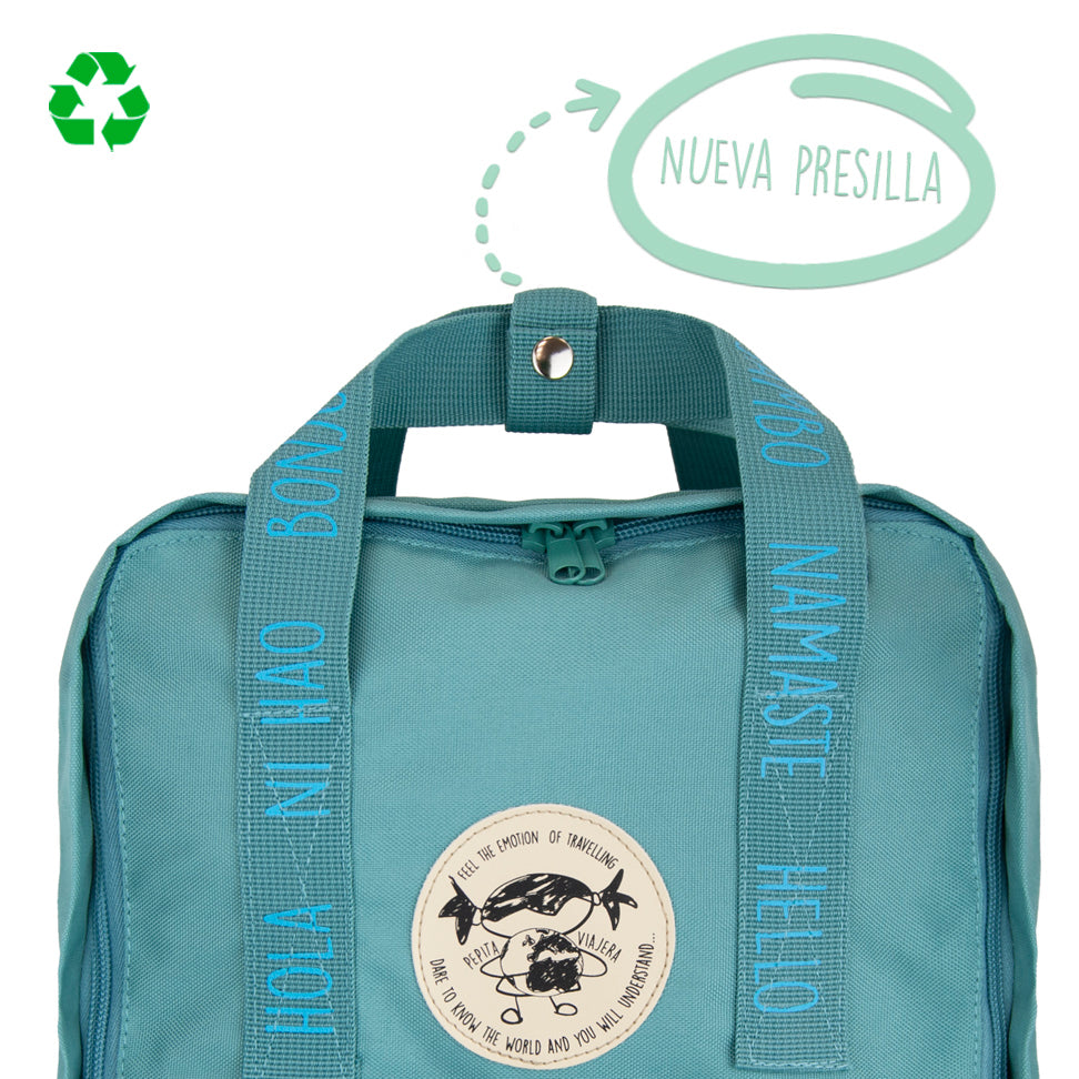 Mochila saludos del mundo Aguamarina