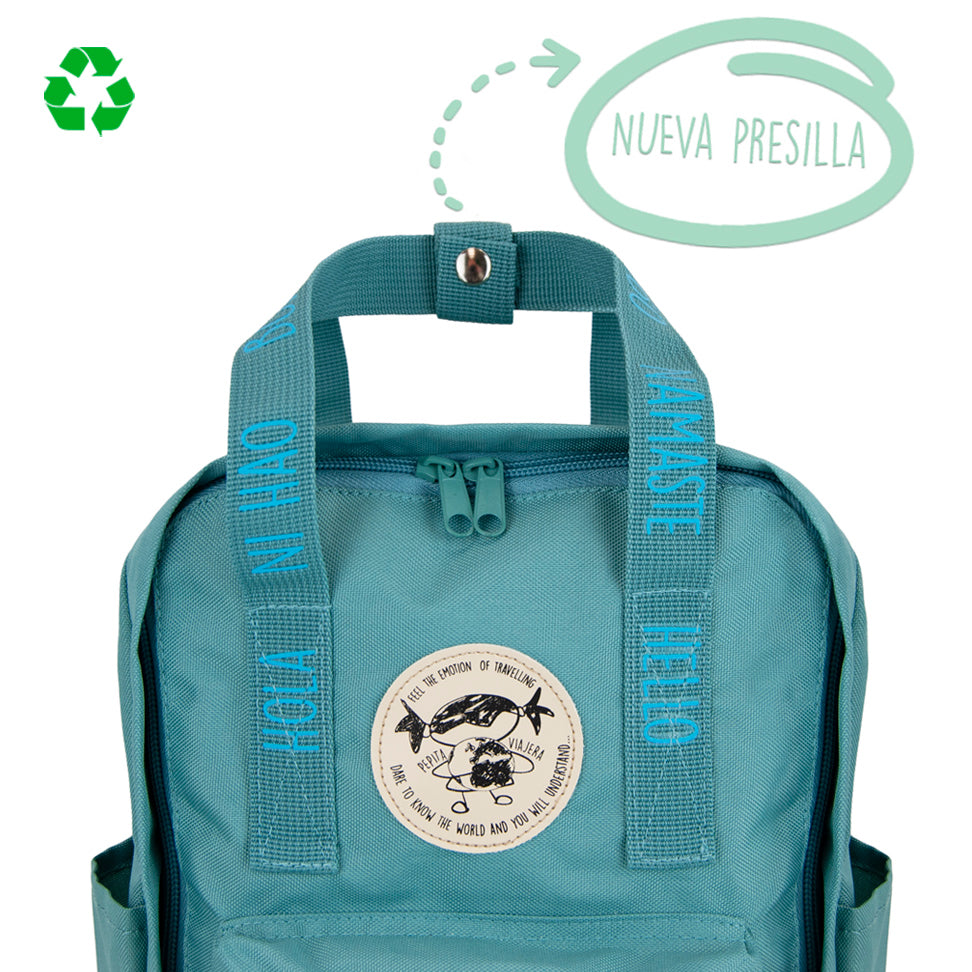 Pack Aguamarina Toptrip Saludos del Mundo- Mochilas + Botella Saludos Aguamarina