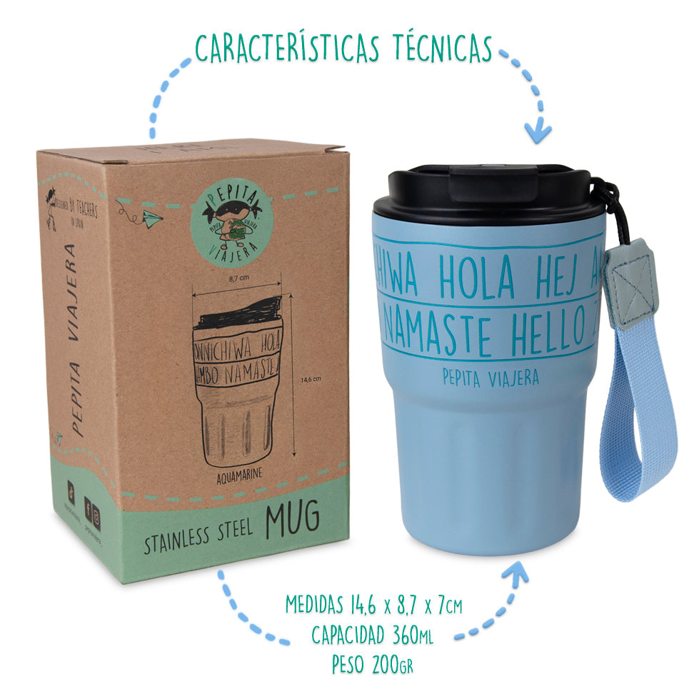 Vaso térmico de acero inoxidable Saludos del Mundo Azul