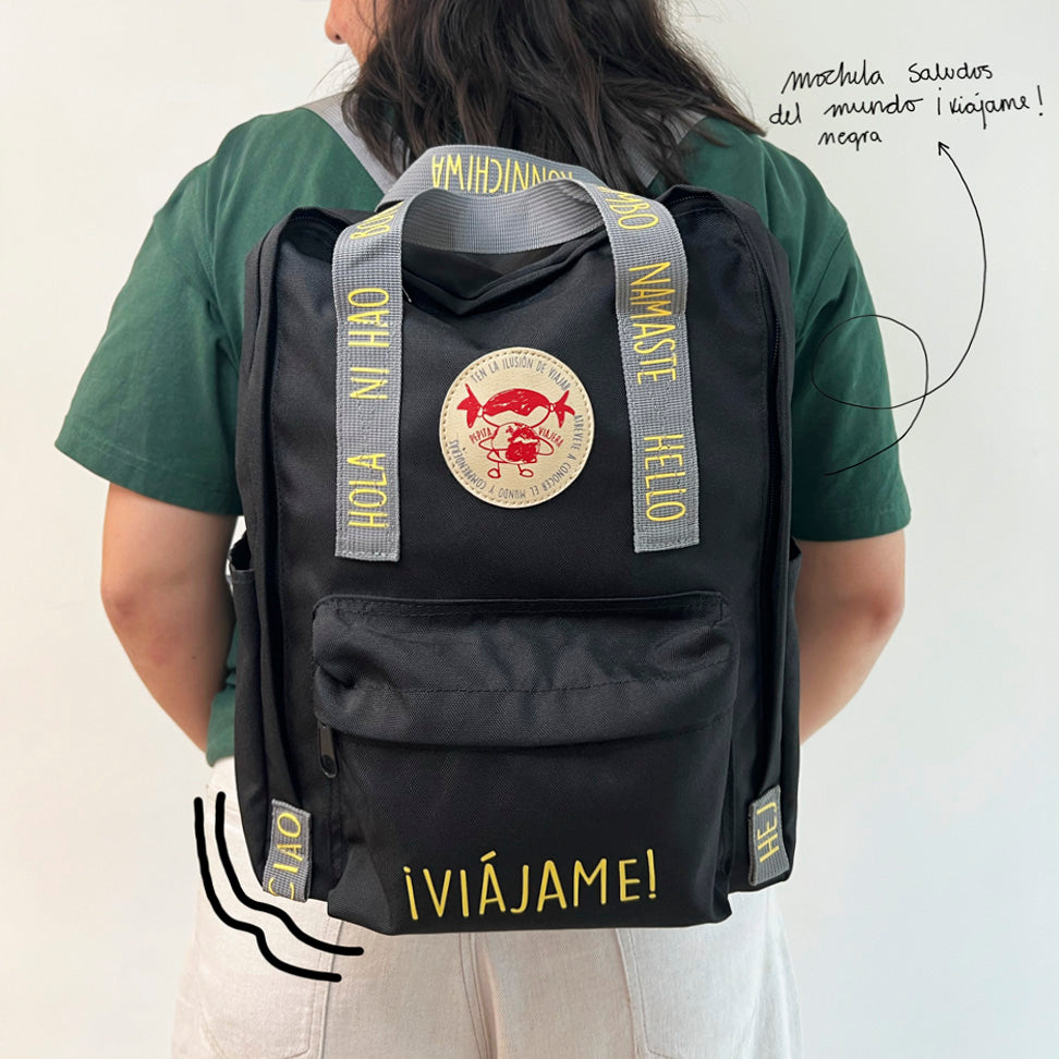 Backpack greetings from the world Travel me! Black - English