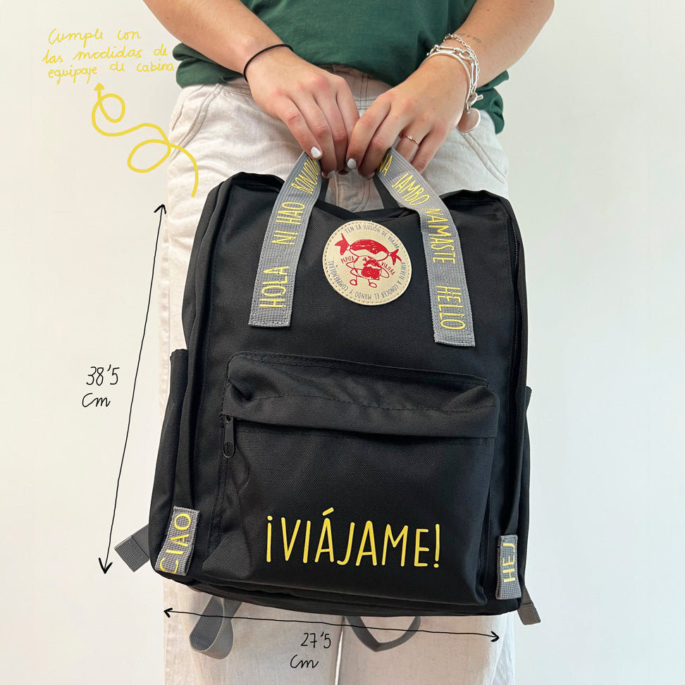 Backpack greetings from the world Travel me! Black - English