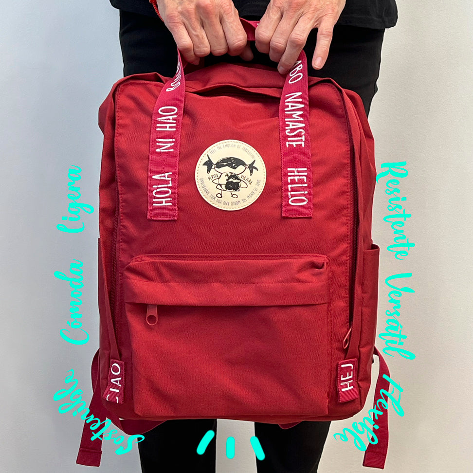 Greetings from the world red backpack - English