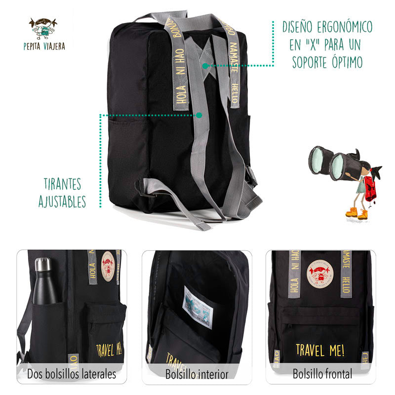 Backpack greetings from the world Travel me! Black - English