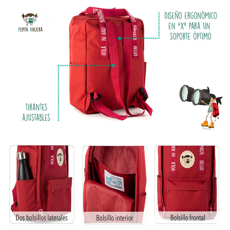 Greetings from the world red backpack - English