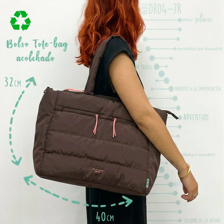 Bolso Totebag acolchado DRD4-7R Travel Gene Marrón