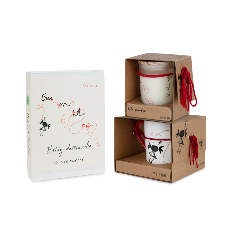 Pack Kokoro, con vela,taza y caja de láminas del Hilo Rojo.
