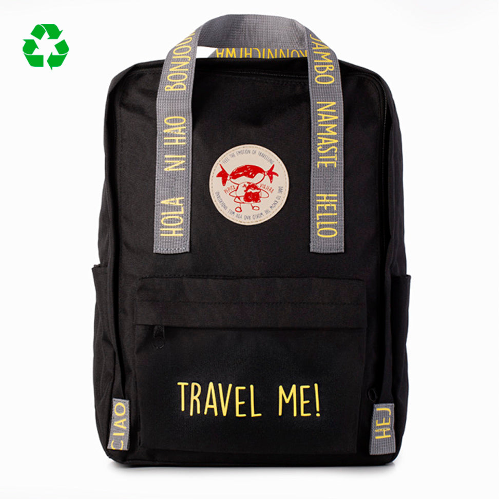 Backpack greetings from the world Travel me! Black - English