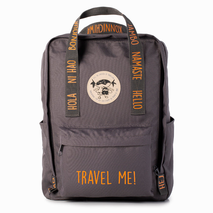 Pack mochila saludos y botella #moodlifetravel gris