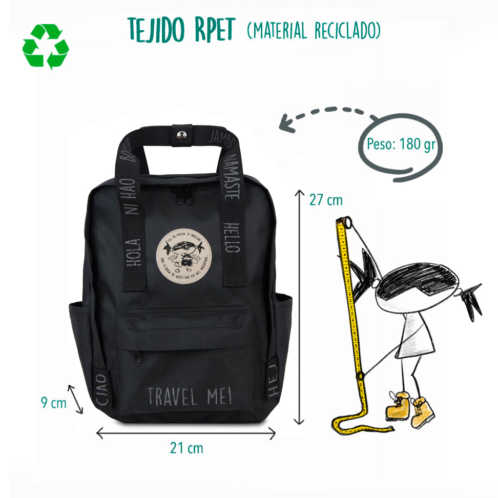 Mochila Mini saludos del mundo Negra