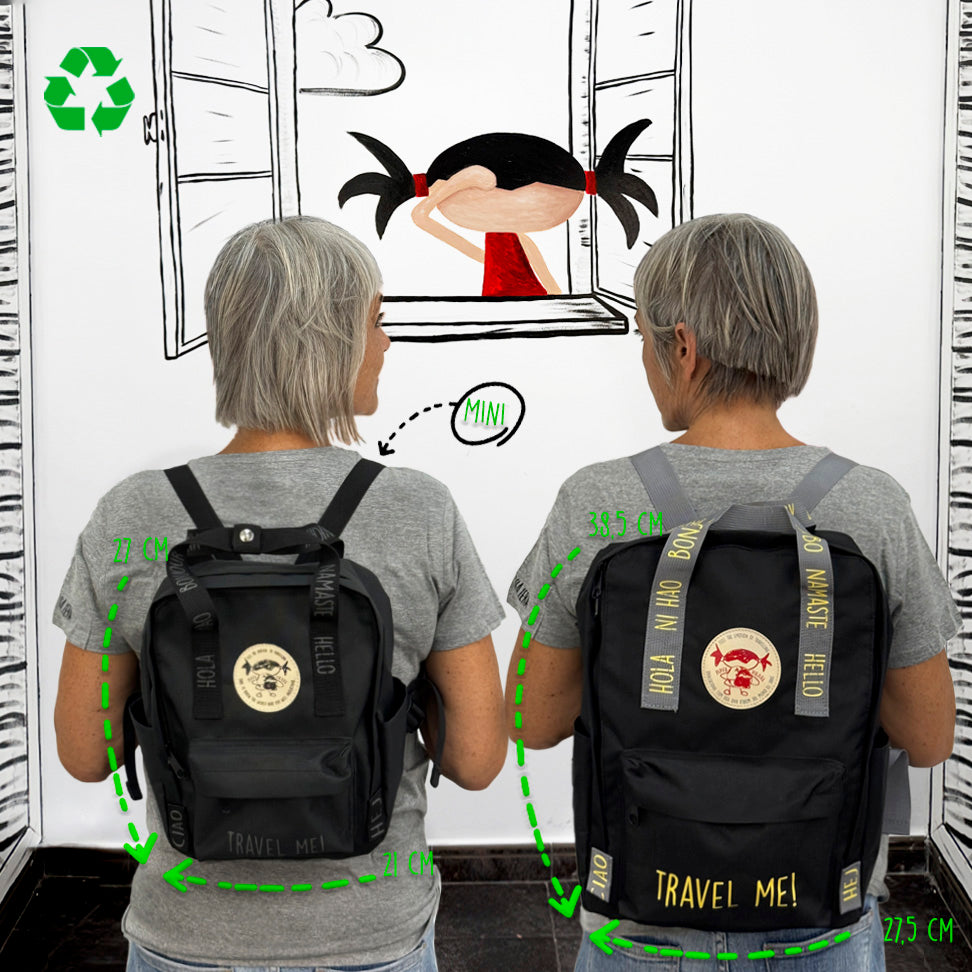 Mochila Mini saludos del mundo Negra