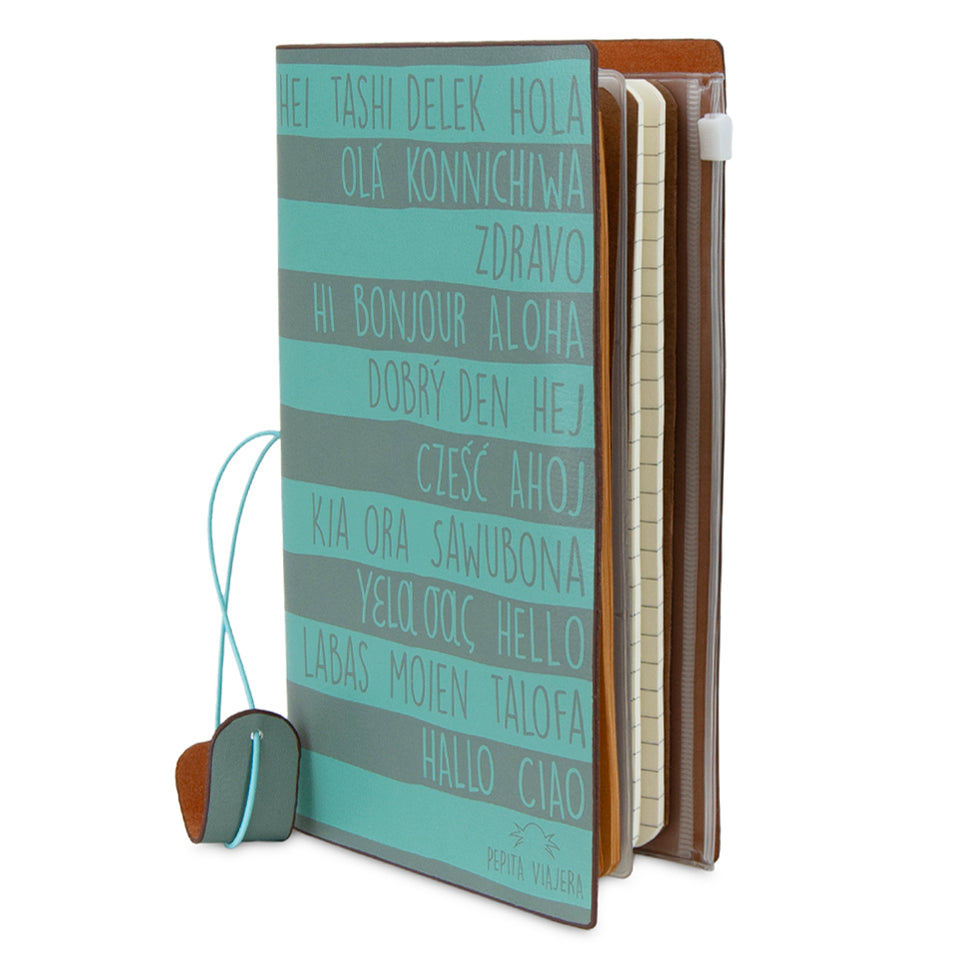 Cuaderno de viaje Saludos del Mundo aguamarina