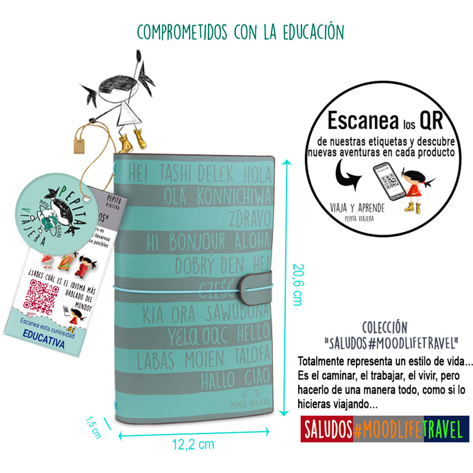 Cuaderno de viaje Saludos del Mundo aguamarina
