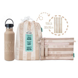 Pack Hello Mountain! botella térmica, toalla y neceser camel