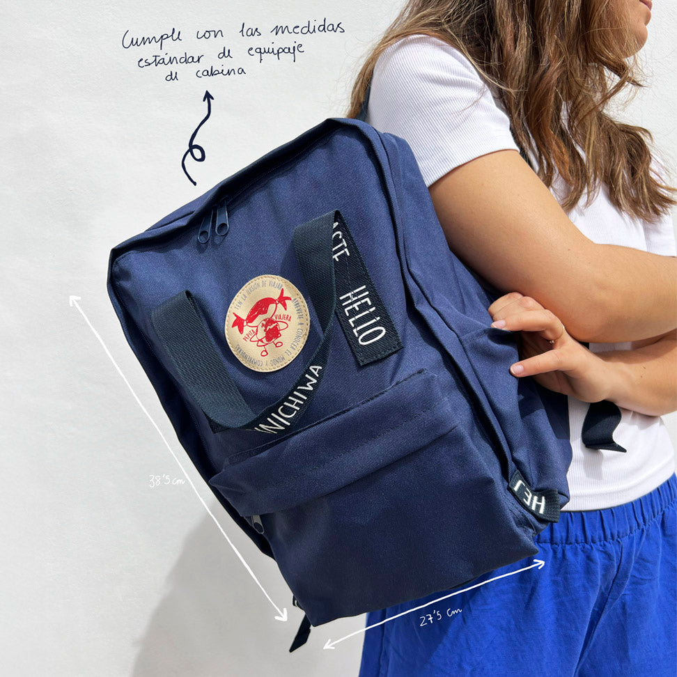 Greetings from the world  blue backpack - English