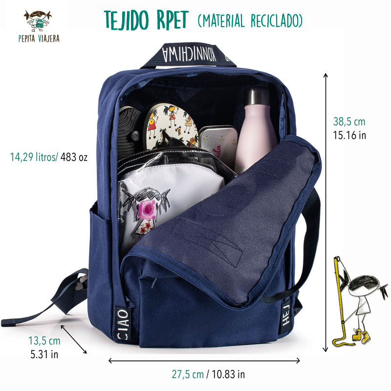 Mochila saludos del mundo azul