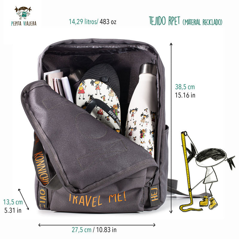 Pack mochila saludos y botella #moodlifetravel gris