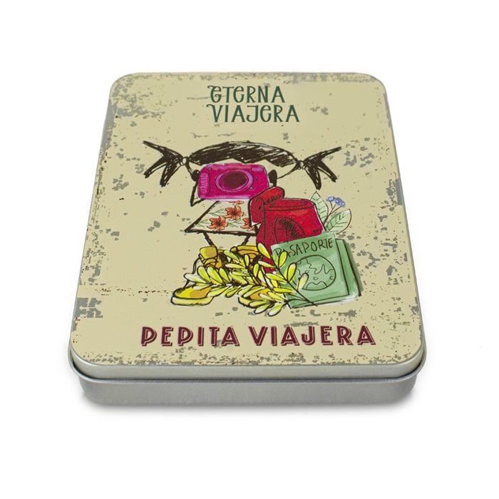 Agenda eterna viajera edición deluxe caja metalica marca Pepita Viajera, regalo