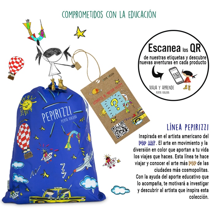 Info de la mochila blanda saco colección Pepirizzi de la marca Pepita Viajera