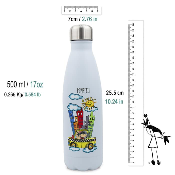 Detalle información medidas y capacidad botellas termicas colección pepirizzi de la marca Pepita Viajera