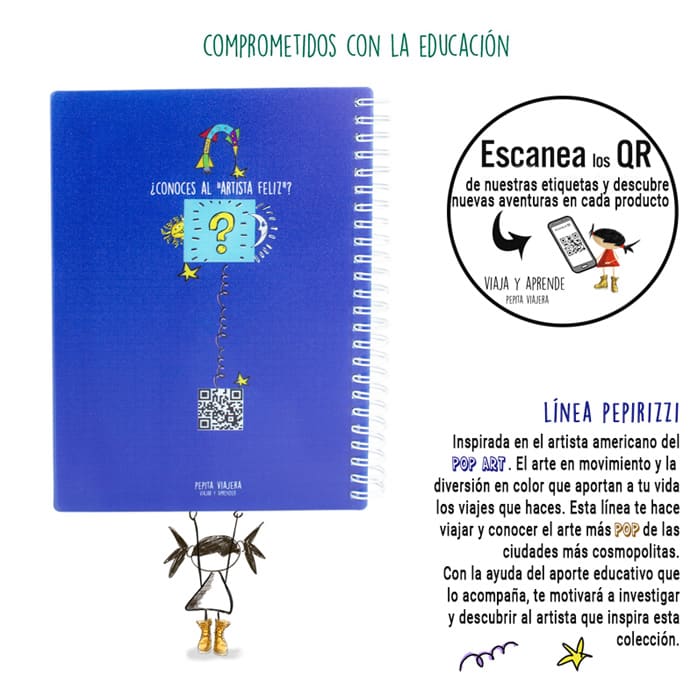 Información educativa libreta translúcida a5 colección pepirizzi de la marca Pepita Viajera
