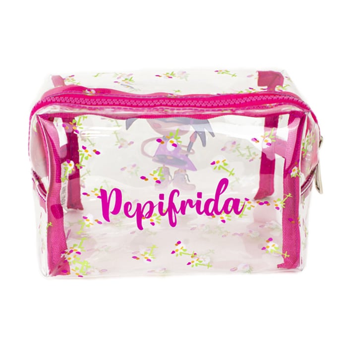 Neceser blando transparente colección Pepifrida marca Pepita Viajera vista trasera, regalos, viajes