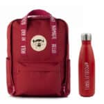 Packs viaje Botella térmica y Mochila Viajera colección #Moodlifetravel de la marca Pepita Viajera color rojo