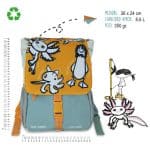 Medidas mochila viajera reciclada con pizarra colección Animales Raros de la marca Pepita Viajera